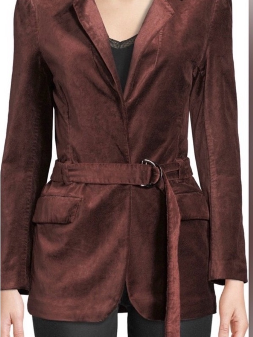 PAIGE $450 Sorrenti Belted Velvet Blazer in Old Rose